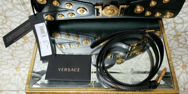 NEW GIANNI VERSACE TRIBUTE BLACK LEATHER MEDALLION Handbag