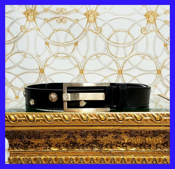 NEW VERSACE BLACK LEATHER GOLD PLATED MEDUSA Belt 90/36