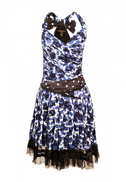 LOUIS VUITTON Dress Size 38FR in Black Silk FR with Small Blue Flowers