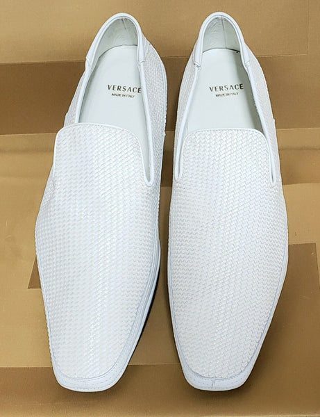 NEW VERSACE WHITE WOVEN LEATHER DRIVER SHOES 44.5 - 11.5 | Exquisite Finds